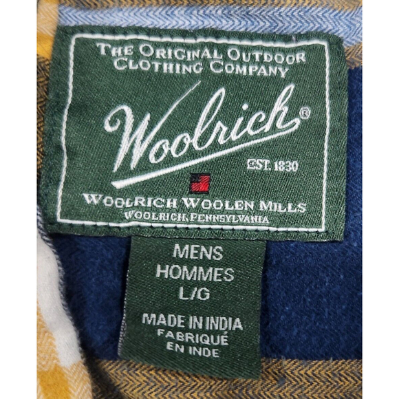 Woolrich Mens Large Long Sleeve Button Down Blue Plaid 100% Organic Cotton Shirt - Picture 4 of 7